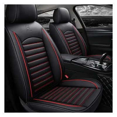 (Black & Red Full Standard) Universal Full Leather Car Front Seat Protect Mat Covers Breathable 