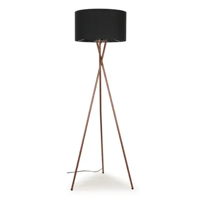 Modern Copper Metal Tripod Floor Lamp with a Dark Grey Cylinder Shade