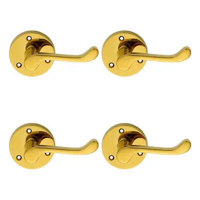 4x PAIR Victorian Scroll Lever on 58mm Round Rose Polished Brass Door Handle