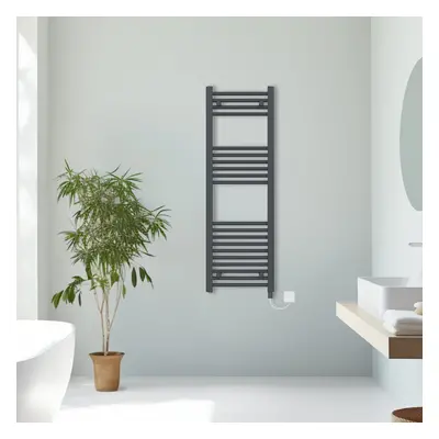 (Anthracite, 1200x400mm) Prefilled Electric Straight Heated Towel Rail Radiator Ladder Warmer