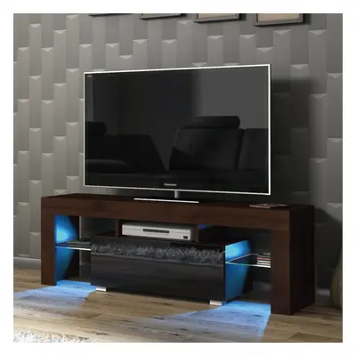 TV Unit 130cm LED Creative Furniture - Walnut & Black Gloss Doors