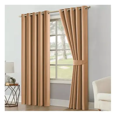 (Beige - Gsm, 66" x 90") Blackout Eyelet Curtains Thermal Ready Made Ring Top