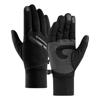 (Black, XL) Unisex Winter Warm Touch Screen Gloves Waterproof Fleece Zipper Pocket Gloves Skiing