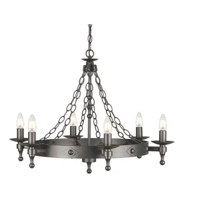 6 Bulb Chandelier Wrought Iron Style Chain Graphite Finish Black LED E14 60W