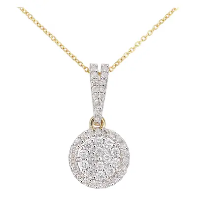 Jewelco London 9ct Yellow Gold Round 0.4ct Diamond Halo Pendant Necklace inch 46cm - PP0AXL6018Y