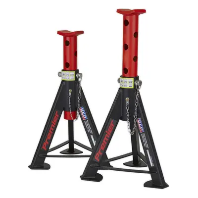 PAIR Tonne Heavy Duty Axle Stands - 369mm to 571mm Adjustable Height - Red