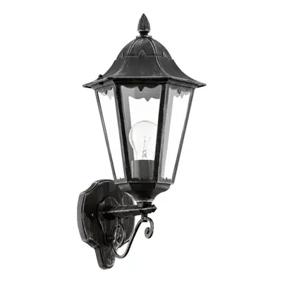 IP44 Outdoor Wall Light Black & Silver Patina Up Lantern x 60W E27 Bulb