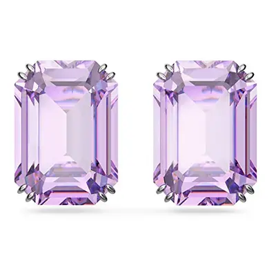 Swarovski Millenia Stud Earrings, Octagon Shaped, Violet Coloured Crystal in a Rhodium Plated Se