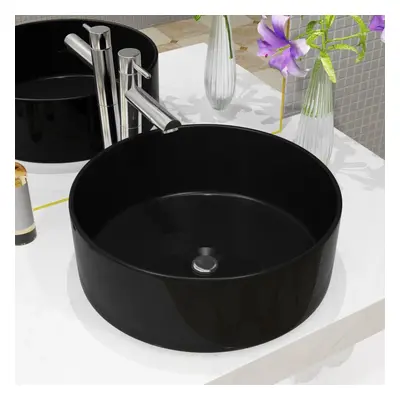 vidaXL Basin Ceramic Round Black 40x15cm Bathroom Cloakroom Countertop Sink