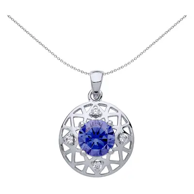 Jewelco London Ladies Sterling Silver Tanzanite-Violet Cubic Zirconia Moonlight Frost Pendant Ne