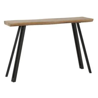 Quebec Wave Edge Console Table Medium Oak Effect Black Metal Legs