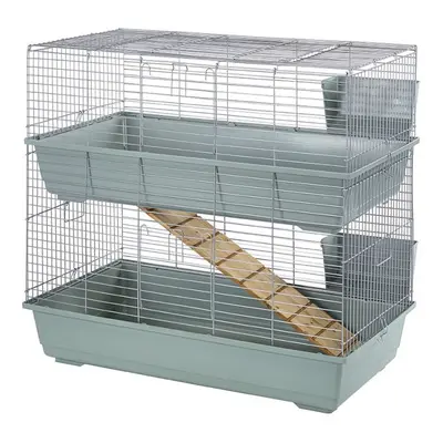 Little Friends Double Tier Rabbit Cage, 100cm, Beige/Silver