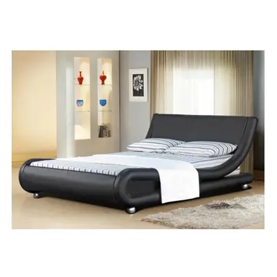 (4ft6 Double, Black) Jaxon Faux Leather Bed Frame with Charlotte Mattress