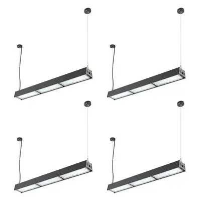 4 PACK Low Bay Warehouse Pendant Light - 150W Daylight White LED - Matt Black