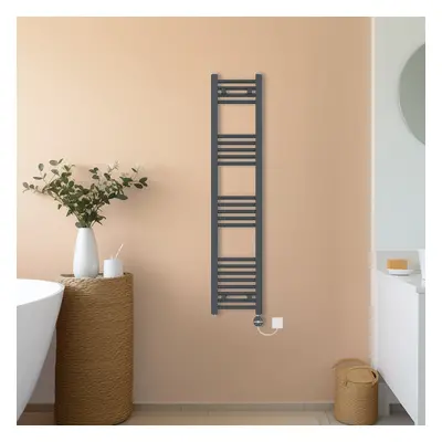 (Anthracite, 1400x300mm) NRG Prefilled Thermostatic Electric Straight Heated Towel Rail Radiator