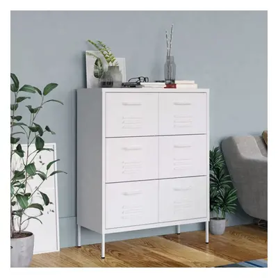 vidaXL Drawer Cabinet White Steel Sideboard Bookcase Storage Side Cabinet