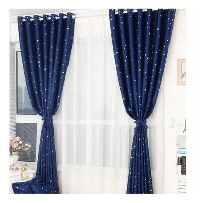 (Navy, 100cM x 130cM) Thermal Insulated Grommets Blackout Curtains, Star