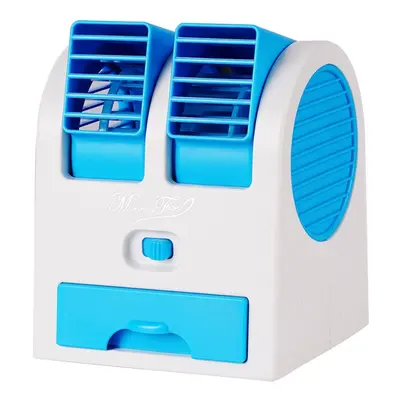 (Blue) USB Mini Portable Desktop Air Conditioner Small Fan Cooling Humidifier Cooler