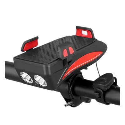 (Red, S) 4-in-1 400lm Bike Headlight USB Rechargeable Bicycle Front Lamp 130dB Horn Power Bank P