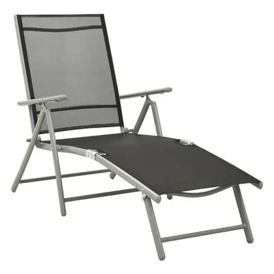 vidaXL Folding Sun Lounger Textilene and Aluminium Black and Silver Sunbed