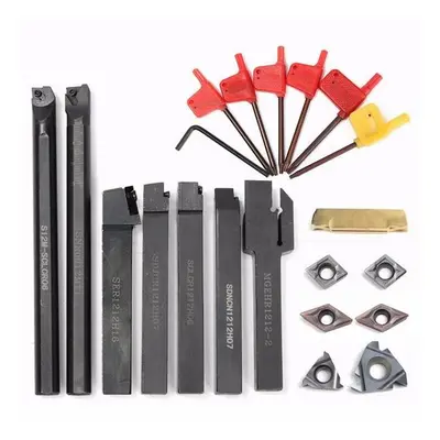 7pcs 12mm Shank Lathe Turning Tool Holder Boring Bar with 7pcs Carbide Insert and Wrench