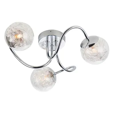 Semi Flush Ceiling Light Chrome Wire Shade 3x Lamp Adjustable Hanging Pendant