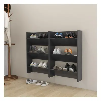 vidaXL 2x Wall Shoe Cabinets Grey Chipboard Hanging Shoe Organiser Rack Shelf