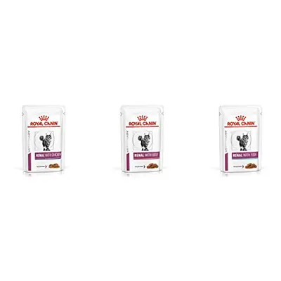 Royal Canin Renal Cat Food Wet Veterinary Box of Chicken Beef Fish Feline Kidney Total of x 85g