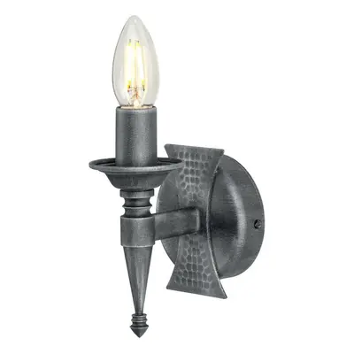 Wall Light Wrought Iron Beaten Metal Small Compact Black Silver LED E14 60W