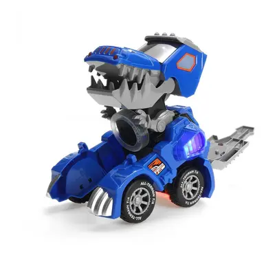 (Blue) Electric Deform Dinosaur Automatically Turn Car Toy with Music Flashing LED Lights for Ki