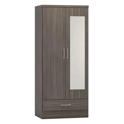 Nevada Mirrored Door Drawer Wardrobe Black Wood Grain Effect Hanging Rail