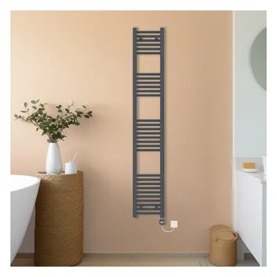 (Anthracite, 1800x300mm) NRG Prefilled Thermostatic Electric Straight Heated Towel Rail Radiator