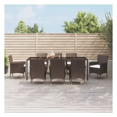 vidaXL Piece Garden Dining Set with Cushions Brown Poly Rattan