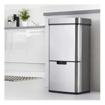 Kitchen Rubbish Recycling Bin 75L Waste Compartment Hands-Free Sensor Silver