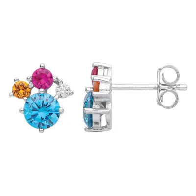 Jewelco London Ladies Sterling Silver Swiss Blue Hot Pink Amber CZ CMY Primary Colour Quadrilogy