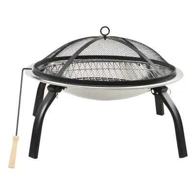 vidaXL 2-in-1 Fire Pit and BBQ with Poker Stainless Steel Fireplace Patio