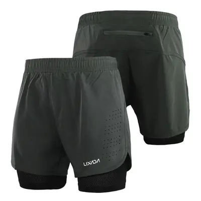 (Dark Grey, S) Men's 2-in-1 Running Shorts