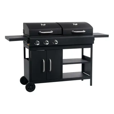 vidaXL Gas Charcoal Combo Grill with Burners Outdoor Backyard Cook Barbecue