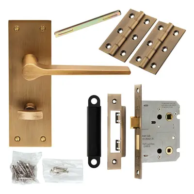 Door Handle & Bathroom Lock Pack Antique Brass Flat Lever Thumb Turn Backplate