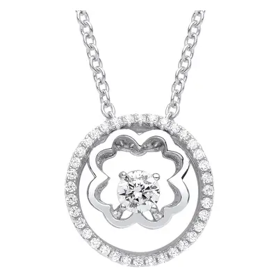 Jewelco London Ladies Sterling Silver CZ Leaf Clover Circle of Life Solitaire Lavalier Necklace 