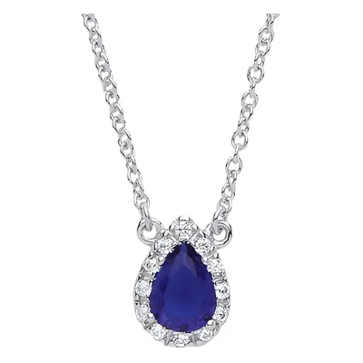 Jewelco London Ladies Sterling Silver Sapphire-Blue Pear Cubic zirconia Teardrop Halo Charm Neck