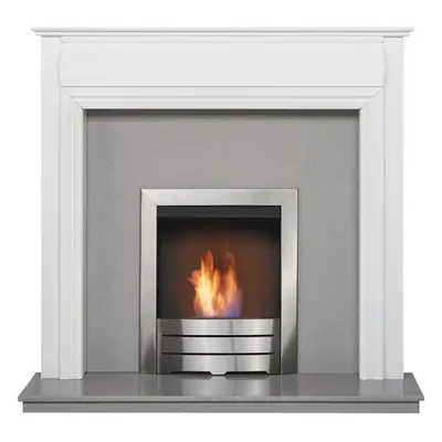 Adam Honley Fireplace in Pure White & Sparkly Grey Marble with Bio Ethanol Fire, Inch