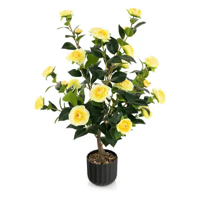 Yellow Artificial Camellia Tree in Cement Pot Free Maintenance