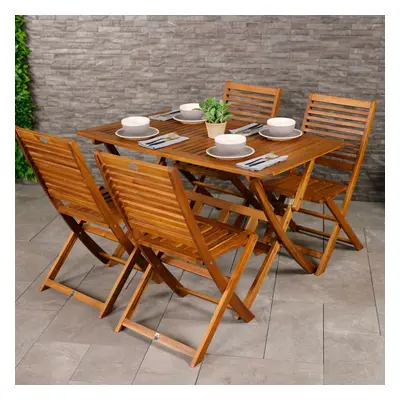 Charles Bentley FSC Acacia Hardwood 5pc Garden Furniture Set - Rectangular Table & Chairs