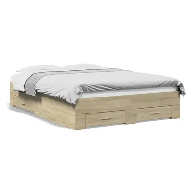 (sonoma oak, x cm) vidaXL Bed Frame with Drawers Bed Base Grey Sonoma 140x200 cm Engineered Wood