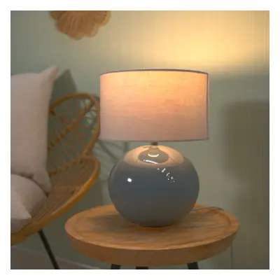 ValueLights Bosco Eucalyptus Ceramic Table Lamp with Grey Shade & Bulb