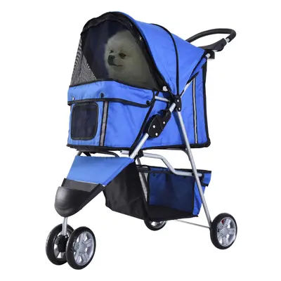 PawHut Pet Stroller Pushchair Carrier for Cat Puppy with Wheels Blue