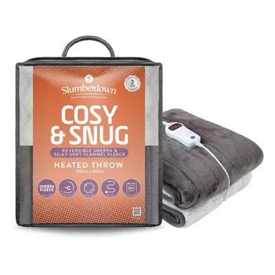 (Charcoal/ Natural) Slumberdown Cosy & Snug Sherpa Fleece Heated Throw