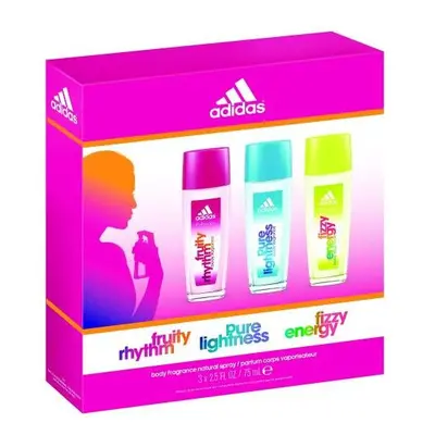 Adidas Pcs Set For Women: 2.5 Oz Body Spray Fruity Rhythm, Pure Lightness, Fizzy Energy