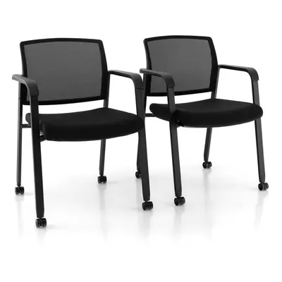 Set of Meeting Room Office Chairs Stackable Office Guest Mesh Chairs W/ Wheels